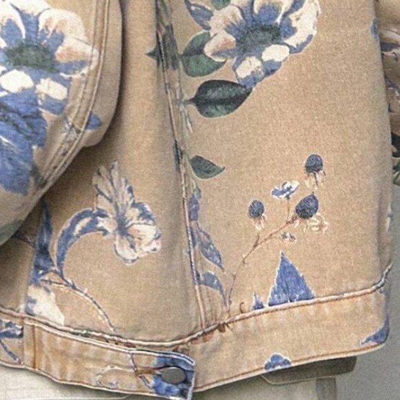Boho Floral Print Button Down Denim Jean Jacket Shacket - Picture 2 of 10